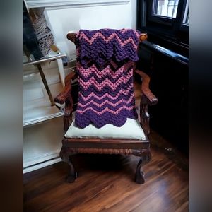 Pink & Purple Crochet/Knit Throw with Zig Zag Pattern